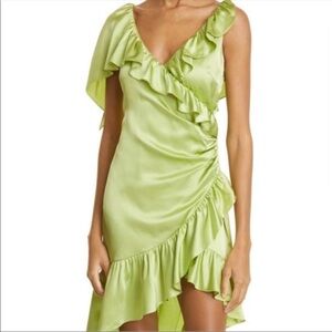 Cinq a Sept Petunya Ruffle Silk Slip Dress Prickly Pear Green